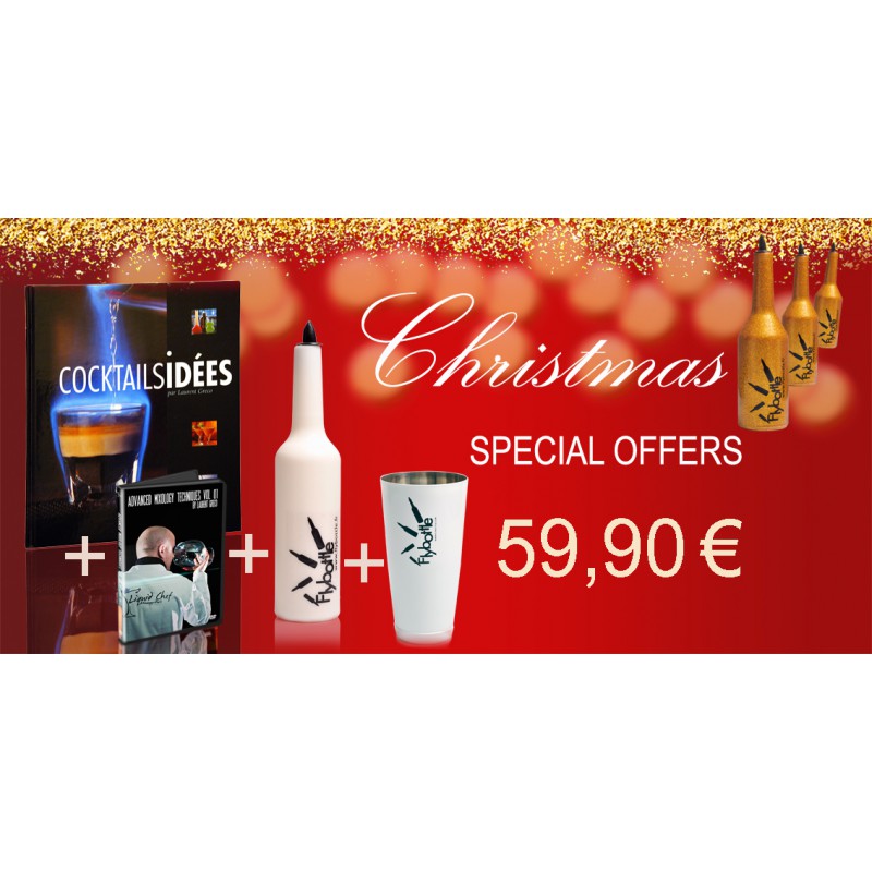 CHRISTMAS PACK 1 Flybottle Classic white + 1 tin white + "Cocktails Idées" +  DVD "Advanced Mixology